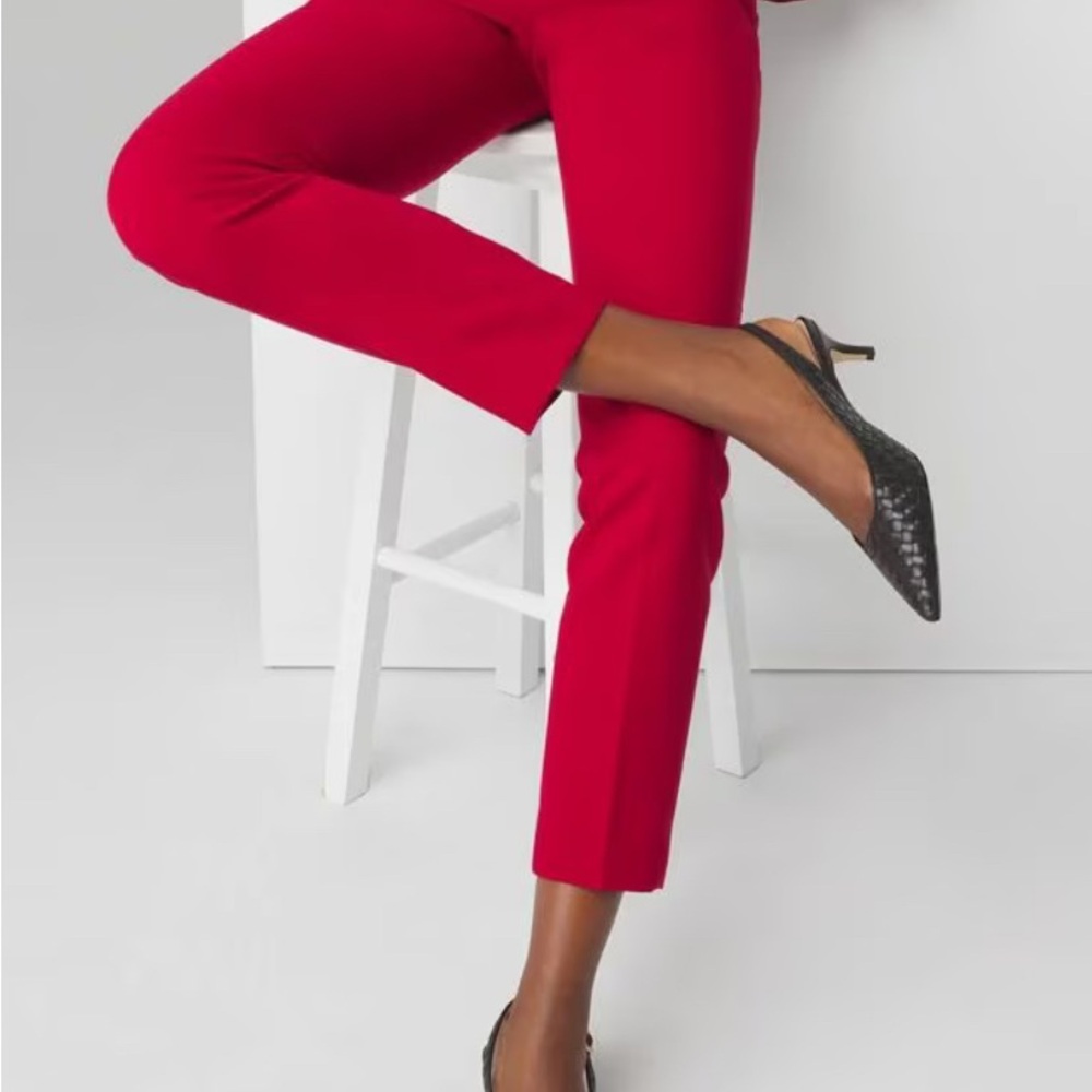 Vibrant Red Ankle-Length Slim Fit Pants